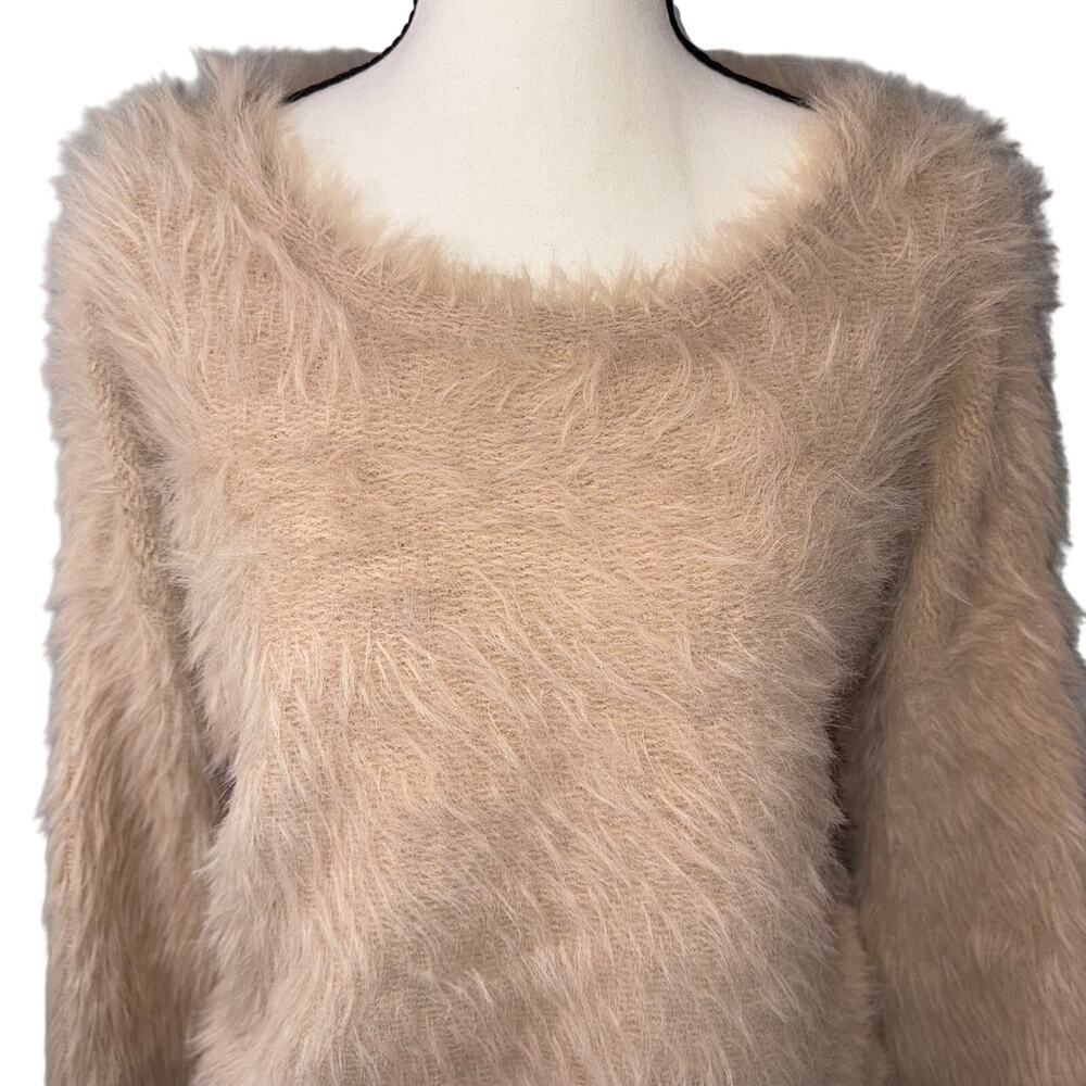 Truth by Republic Shaggy Fuzzy Knit Sweater size S Beige Cozy Y2k - Picture 5 of 10